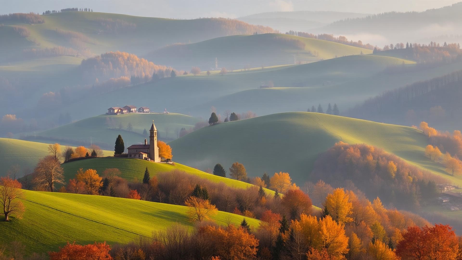 Paesaggio dell'Appennino con un piccolo borgo